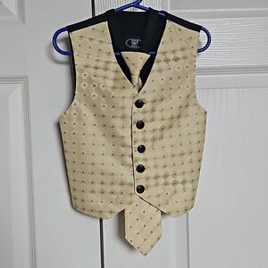 Top Kids Boy's Waist Coat Vest & Tie Size 6 Yellow & Navy Blue